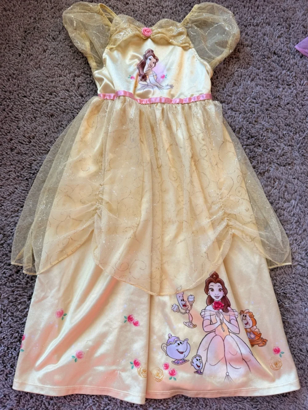 Disney Yellow Princes Nightgown Dress with Belle Motif and Sparkle - Picture 1 of 2